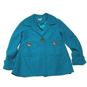 Piko 1988 Womens Teal Wool Blend Bow Back Peplum Pea‎ Coat Jacket Style Small